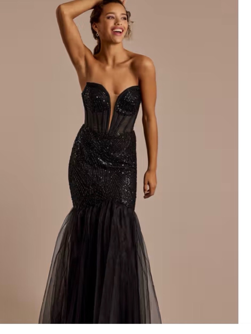 Strapless Black Sequin Mermaid Dress - Brand: